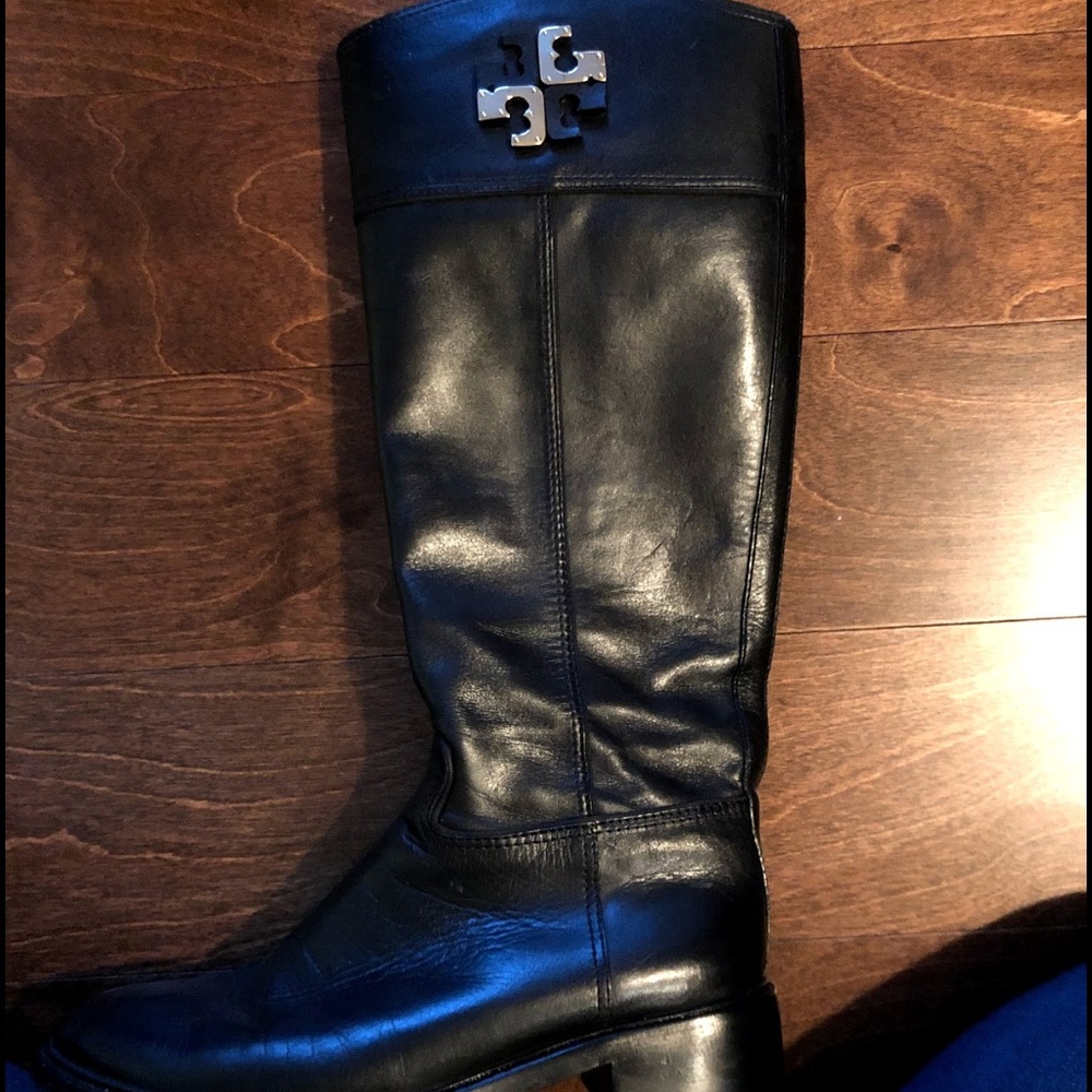 Black Leather Tory Burch Knee-High Boots - Size 9